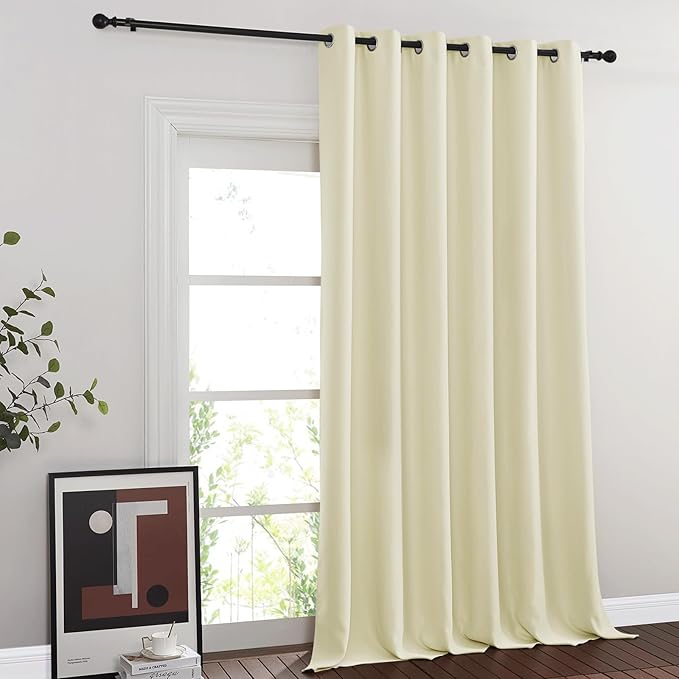 NICETOWN Room Divider Curtain 132 Inches Long, Wide Blackout Sliding Door Curtain for Bedroom, Room Darkening Privacy Window Curtain for Patio Door (1 Panel Set, Beige, 80 x 132 Inch)
