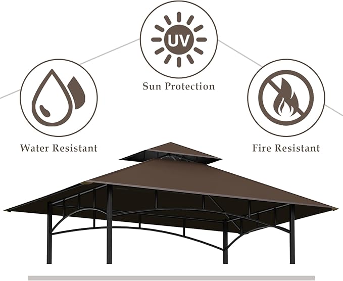 Grill Gazebo Replacement Top, 5 * 8 Outdoor BBQ Top Cover, Double Layer BBQ Gazebo Top Canopy for Model #L-GG001PST-F (Brown)