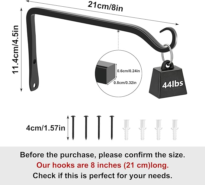 Gtongoko 2 Pack 8 Inch Metal Plant Hangers Wall Hooks for Hanging Plant Brackets, Outdoor Hooks for Hanging Bird Feeders, Flower Baskets, Lanterns, Wind Chinme, Solar Lamps