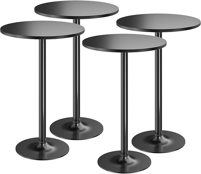 Furmax Bistro Pub Table Round Bar Height Cocktail Table for Home Bar, Small Round Bar Tables for Party, Dining Room, Living Room and Wedding, Metal Base MDF Top Obsidian, 40.6 Inch Height (4, Black-1)