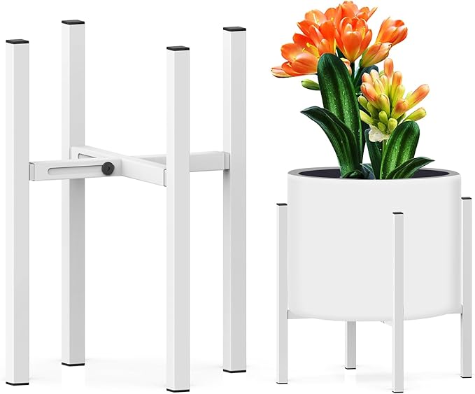 Plant Stand for 10"-16" Plant Pot Indoor Outdoor Corner, Adjustable Metal Heavy Duty for Large Pot (White 1 Pack)