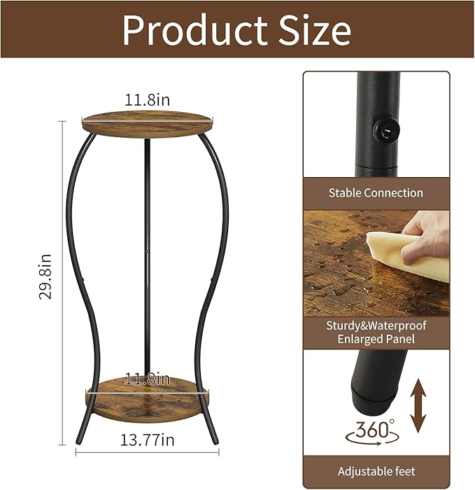 Plant Stand Indoor, 2 Tier Round Tall Plant Stand, Flower Pot Stand, Plant Shelf Rack, Corner Plant Stand for Planter Garden Balcony Patio Living Room