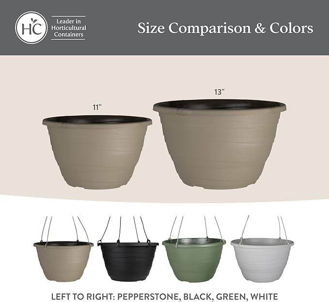 The HC Companies 11 Inch Wrapt Hanging Planters, Lightweight UV-Resistant Plastic Hanging Planters for Indoor & Outdoor Plants, 2-Pack Hanging Flower Pots for Garden, Patio & Home Decor, Pepperstone