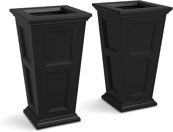 Mayne Fairfield 28-Inch Tall Planter, 2-Pack – Self-Watering, Weather-Resistant Planter for Flowers – Durable Outdoor Design for Patio, Porch, or Entryway