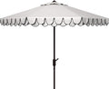 SAFAVIEH 9ft Outdoor Patio Umbrella, Round, Valance, Ivory & Navy Trim, Auto Crank Tilt, UV Resistant for Deck, Backyard, Poolside (PAT8006F)