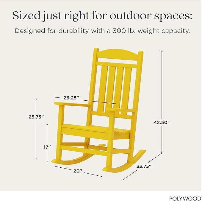 POLYWOOD R100LE Presidential Outdoor Rocking Chair, Lemon
