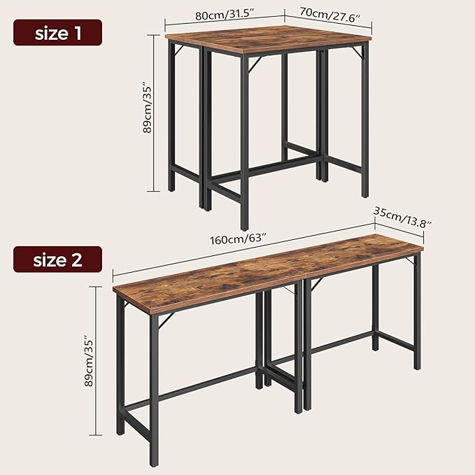 Narrow Bar Table, 63-Inch Pub Table for Dining Room, Counter Bar Tables with Sturdy Metal Frame, Connectable Bar Table, Multifunctional Console Table, Rustic Brown BTHR1601
