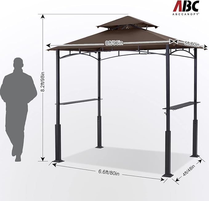 ABCCANOPY 8x5 Grill Gazebo - Outdoor BBQ Canopy Shelter with Led Light for Patio Backyard Grilling (Brown)