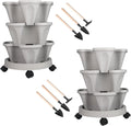 GameXcel Vertical Planter 3 Tier Stackable Planters Garden Planters Strawberry Herb Flower and Vegetable Planter Indoor Outdoor Gardening Pots with Removable Wheels and Tools 2-Pack