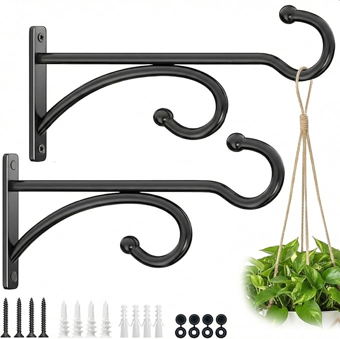 2Pack 6 Inch Plant Hangers for Hanging Baskets, Hanger for Indoor and Outdoor Plant Pots Holder, Wall Hook for Planters, Flower Basket, Wind Chimes, Lantern, Light, Bird Feeder, Home Décor-White