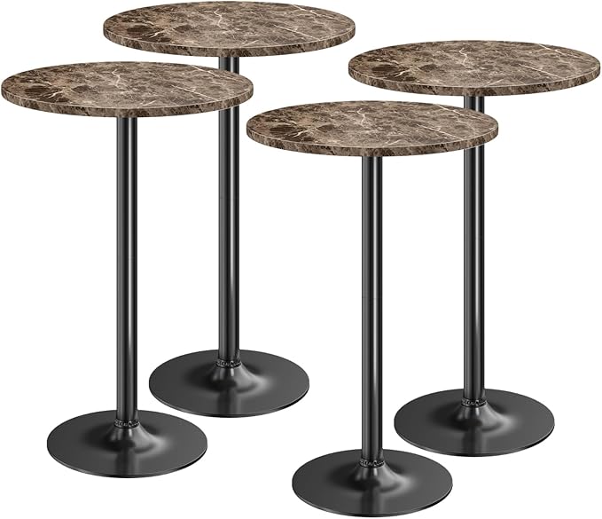 Furmax Bistro Pub Table Round Bar Height Cocktail Table for Home Bar, Round Bar Tables for Party, Dining Room, Living Room and Wedding, Metal Base MDF Top Obsidian, 40.6 Inch Height (4, Faux Marble)