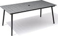 70" Patio Outdoor Dining Table for 6, Weather-Resistant Aluminum Frame with Wood-Grain Top & Umbrella Hole for Deck Gatherings, Grey