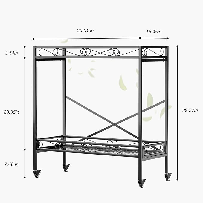 Zhongma 2 Tier Sturdy Metal Plant Stand with Wheels, 36.6x16x39.4 Inch High, Heavy Duty Succulent Shelf for Home Indoor and Outdoor, 440 LBS Capacity & Heavy Duty Construction