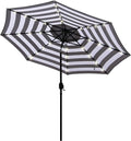 Blissun 9 ft Solar Umbrella 32 LED Lighted Patio Umbrella Table Market Umbrella with Tilt and Crank Outdoor Umbrella for Garden, Deck, Backyard, Pool and Beach (Black and White)