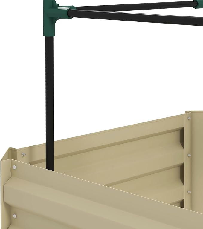 Outsunny Galvanized Raised Garden Bed, 73.5" Tall Outdoor Planter Box with Trellis Tomato Cage and Open Bottom for Climbing Vines, Vegetables, Flowers in Backyard, Garden, Patio, Cream
