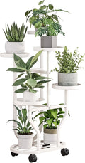 Plant Stand 5 Tier Indoor Outdoor Metal Flower Shelf with Wheels Multi Plants Holder Display Rack for Garden Patio Balcony Living Room White (White, 5 Tier)