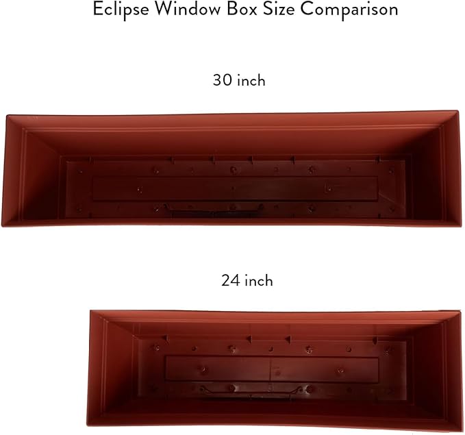 The HC Companies 24 Inch Eclipse Window Planter Box with Drainage Holes & Attached Saucer, Lightweight UV-Resistant Plastic Indoor & Outdoor Planters, 2-Pack Flower Box for Garden & Home Decor, Clay