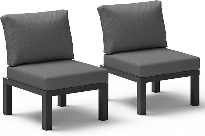 Aluminum Outdoor Patio Sofa Set, 2 Seats Modular Sectional Single Seat Sofa Chairs with Removable Cushions, All-Weather Outdoor Conversation Sets for Garden & Yard, Graphite