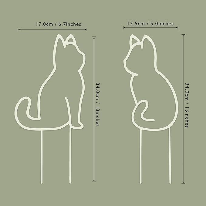 Cat-Shaped Small Trellis for Potted Plants, 13 inches Hoya Trellis 2 Pack, Metal Plant Trellis for Climbing Plants Indoor, Houseplants Trellis Indoor (White)