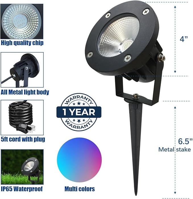 TOVEENEN 25W Color LED Outdoor Landscape Spotlight - Waterproof RGB Spot Lights for Yard Tree House Halloween Christmas, Dual Mode, 120V 25W