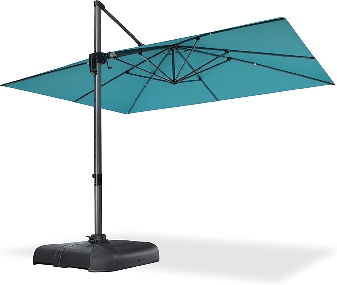 PURPLE LEAF 10' X 13' Patio Umbrella Outdoor Cantilever Rectangle Umbrella Aluminum Offset Umbrella with 360-degree Rotation for Garden Deck Pool Patio, Turquoise Blue