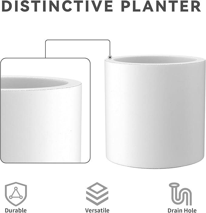 Kante 12.6" Dia Round Concrete Planter, Modern Style Large Cylindrical Plant Pot with Drainage Hole and Rubber Plug for Indoor Outdoor Patio, Pure White