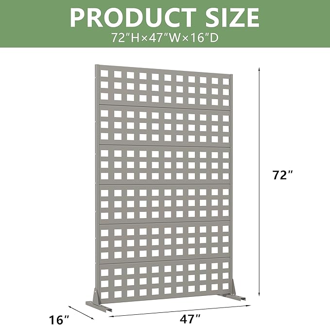 Casaphoria Metal Privacy Screen Outdoor, 72" H x 47" W Freestanding Decorative Privacy Screen for Patio Deck Balcony Garden with Stable Base, Grey-Square
