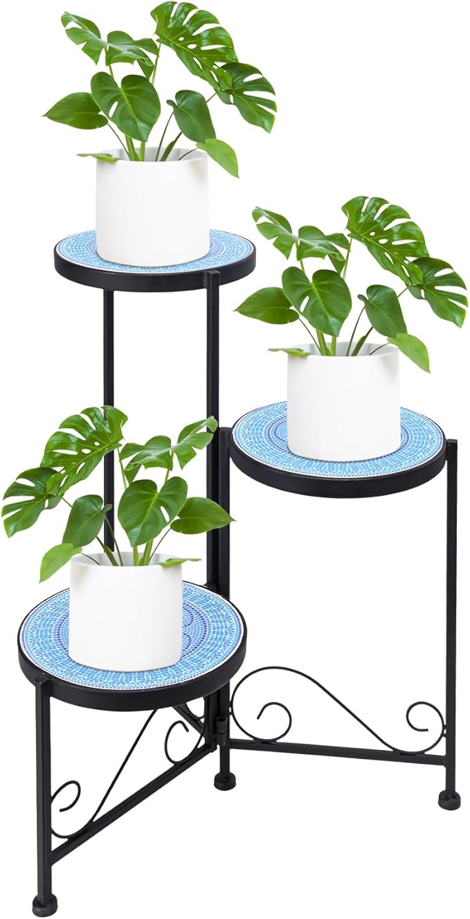 Plant Stand Indoor 3 Tie Mosaic Metal Corner Shelf Outdoor Plant Pot Holder Folding Storage Corner Table Plant Shelves for Living Room