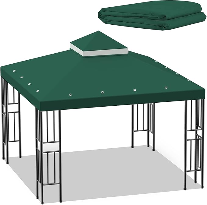 Sumfaller 10x10 FT Gazebo Replacement Canopy Top Double Tiered Canopy Top for Outdoor BBQ Roof Cover Grill Shelter (Green)