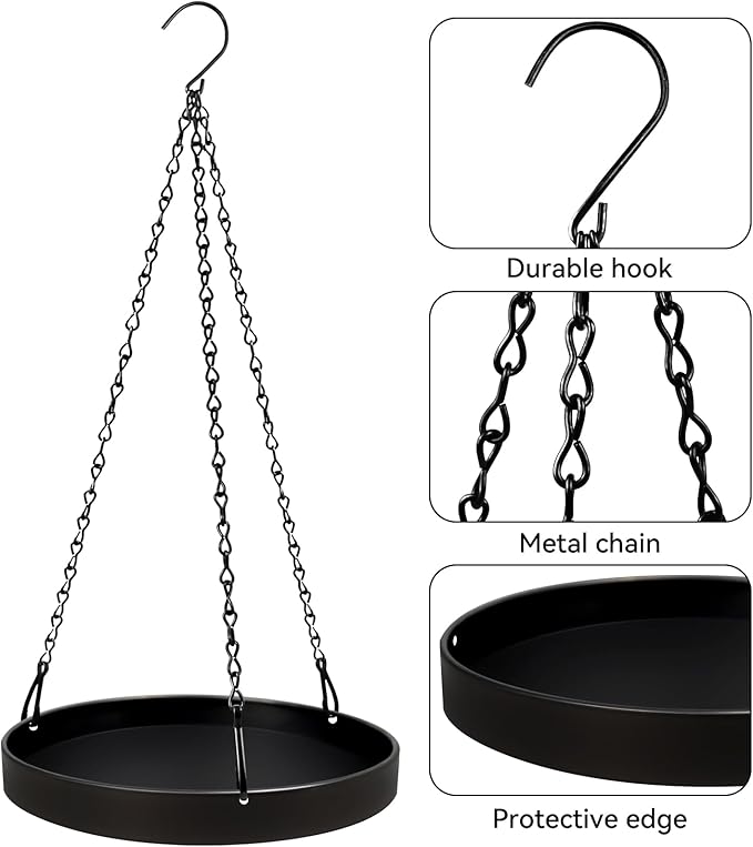 Plant Hanger Indoor Outdoor, Hanging Planter Baskets for Outdoor Indoor Plants, Hanging Plant Holder Tray for Plants, Metal Window Plant Hanger, Black Hanging Plant Shelf, 2 Pack