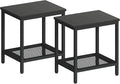 Rectangular Outdoor Side Table with Storage, 2-Tier Patio End Table Weather Resistant, Black Outdoor Accent Table, Small Porch Tables for Pool, Deck, Garden (Black 2PC)