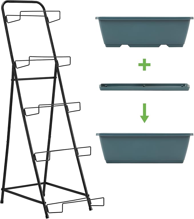 5 Tier Vertical Raised Garden Bed Planter Box, Vertical Raised Bed with Drainage Holes for Indoor Outdoor Herbs Flowers Vegetables Plants,Green