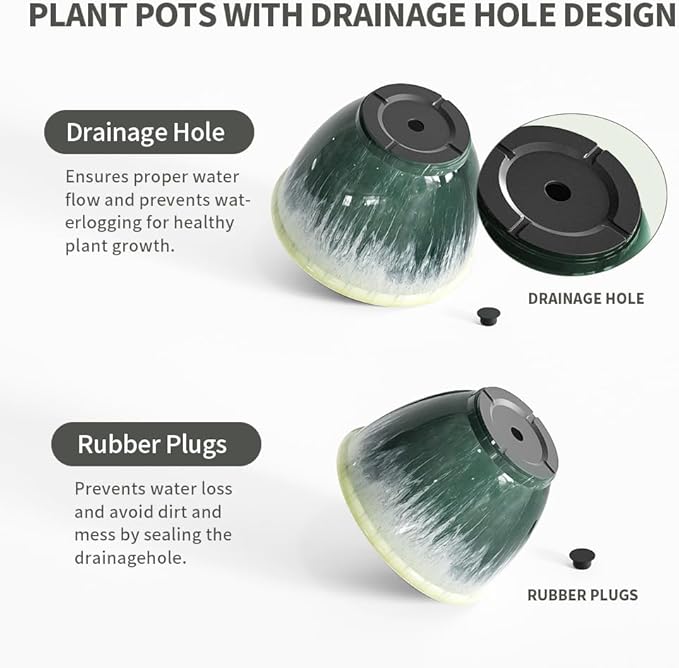 Flower Pots, 8 Inch Plastic Plant Pots for Plants, Set of 4 Planter for Indoor Outdoor Plants with Drainage Hole, Sleek Small Nursery Planting Pot for Home Garden Outdoor Planters(Green Glaze)
