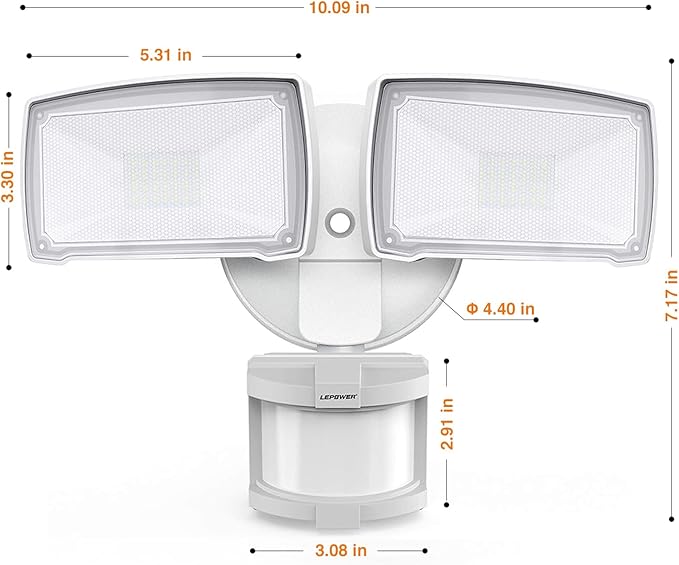 LEPOWER 30W LED Security Lights Motion Sensor Outdoor, 3200LM, 5500K, IP65 Waterproof, Hardwire 2 Head Motion Detector Flood Light for Garage, Yard, Porch