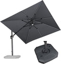 PURPLE LEAF 10 Feet Patio Umbrella with Base Outdoor Cantilever Solar Powered LED Swivel Square Umbrella Aluminum Offset Umbrella with 360-degree Rotation for Garden Deck Pool Patio Light Grey