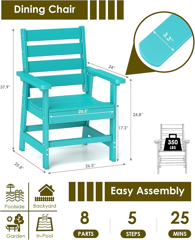 GREENVINES Outdoor Dining Chairs Set of 2 | HDPE | Patio Chair | All-Weather | Aqua