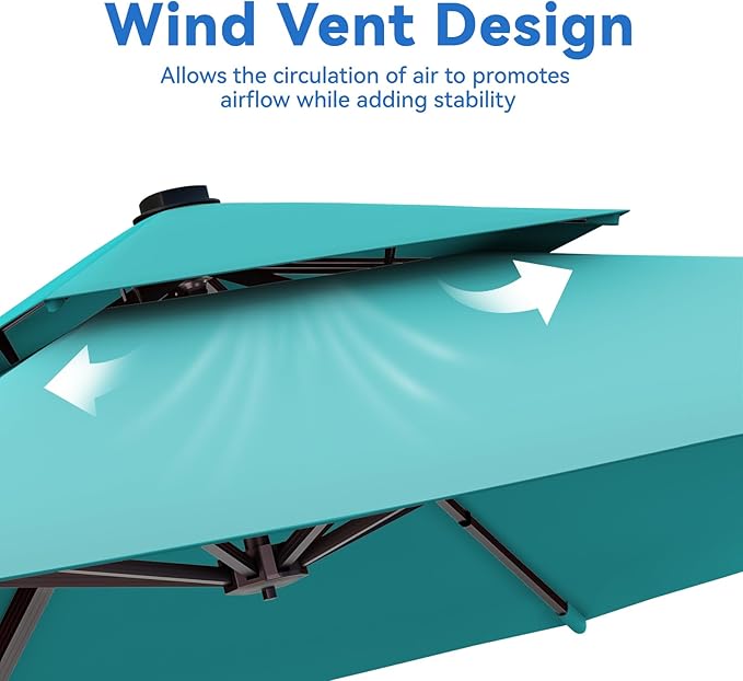 10x13FT Cantilever Outdoor Patio Umbrellas, Double Top Large Rectangle Umbrella, Heavy Duty 360° Rotation Offset Outdoor Sun Shade Umbrella for Garden Deck Pool Backyard Patio, Turquoise