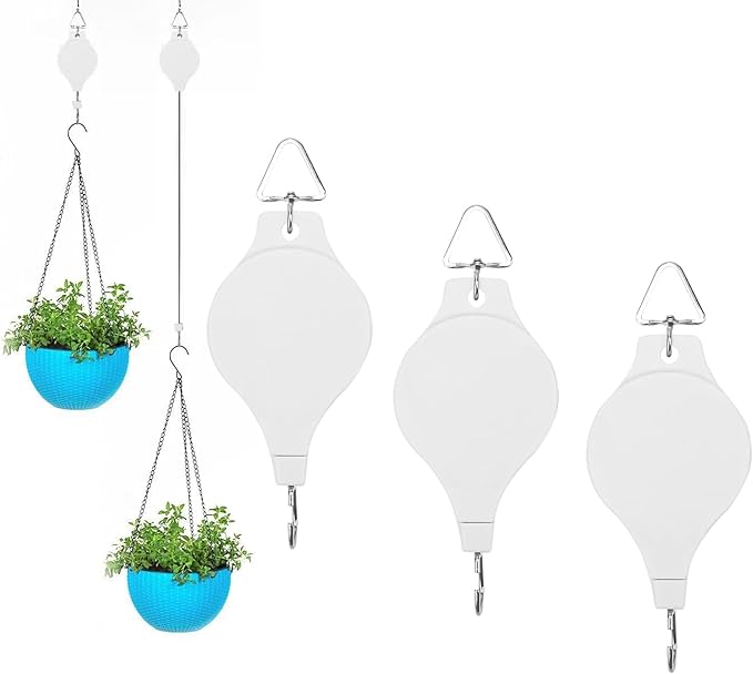 3Pcs Retractable Plant Hanger - Upgrade Plant Pulleys for Hanging Plants, Easy to Raise and Lower, Suitable for Garden Flower Pots, Hanging Planter, Bird Feeder (3Pcs-White)