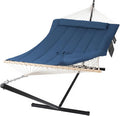 SUNCREAT Double Portable Rope Hammock with Stand Included, Outdoor Two Person Hammock with Polyester Pad, Navy