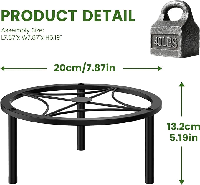TOSKING Heavy Duty Metal Plant Stand - 7.9-inch Round Tray with Geometric Pattern, Adjustable Leveling Feet & Rust-Resistant Finish for Indoor/Outdoor Use