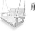 Wooden Porch Swing 2-Seater, Bench Swing with Cupholders, Hanging Chains and 7mm Springs, Heavy Duty 800 LBS, for Outdoor Patio Garden, Pure White, 4 FT Extra Large