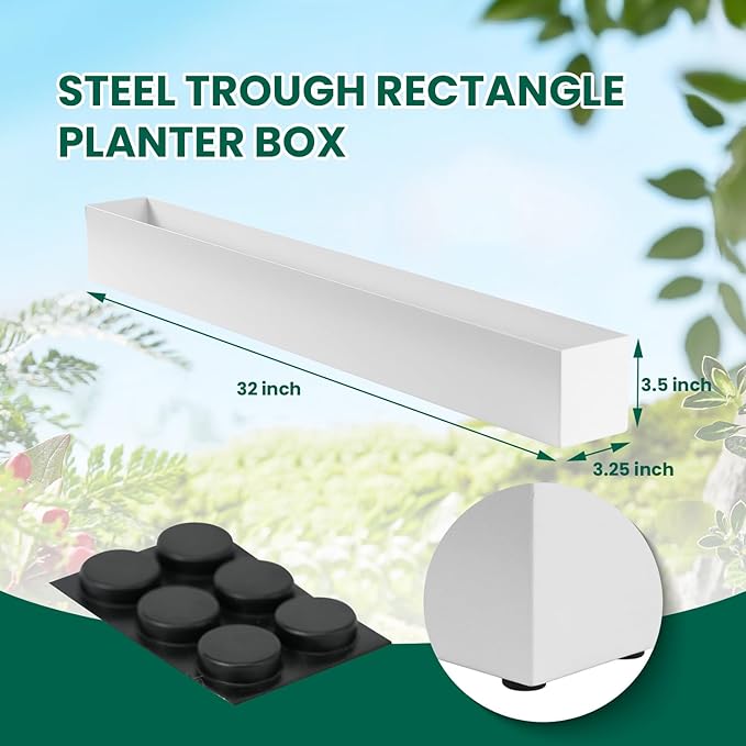 Window Sill Planter Box Trough Rectangle Planter Long Window Planters Modern Galvanized Steel Succulent Planter White 32 in Metal Windowsill Pot for Indoor Plants Herb Table Home Outdoor