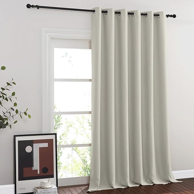 NICETOWN Sliding Door Curtain 108 inches Long, Grommet Privacy Room Darkening Window Treatment Sound Reducing Room Divider for Bedroom, 1 Panel, Natural, W80 x L108