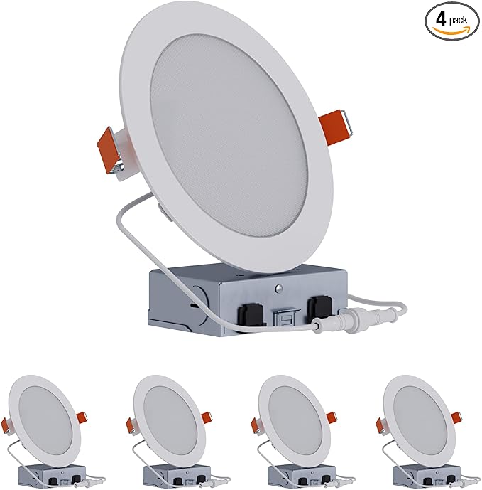 HALO HLB 6 inch LED Recessed Lighting Canless Dimmable Wet Location Selectable Lumens and Selectable Color 27/30/35/40/5000K 4-Pack Indoor Outdoor Soffit Ceiling Lights HLB6LSFS5-4PK