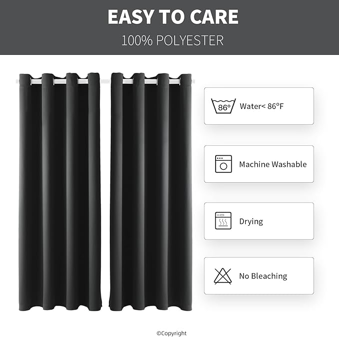 DIVA EN CAMINO DEC Outdoor Patio Curtain Waterproof Darkening Thermal Insulated Indoor Curtains for Bedroom, Porch, Living Room, Pergola, Cabana, W52 x L132, Dark Gray, Set of 2 Panels