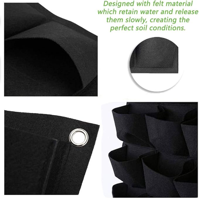 Hanging Planting Grow Bags, 49 Pockets Hanging Vertical Wall Planter Wall Mounted Grow Bag Outdoor Indoor Gardening Vertical Greening Flower Container, Planting Bags Storage Bags(1.0 m × 1.0 m, Black)