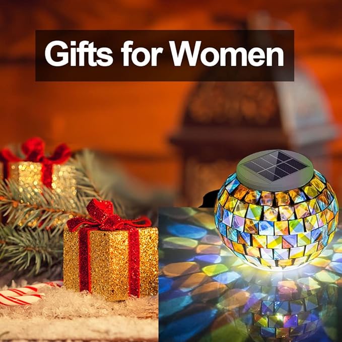 Aukora Color Changing Solar Powered Glass Ball Garden Lights, Table Lamps Waterproof Night Light for Patio, Party, Yard, Room, Bar, Wine Cabinet, Outdoor/Indoor Decorations, Ideal Gift(Mosaic Glass)