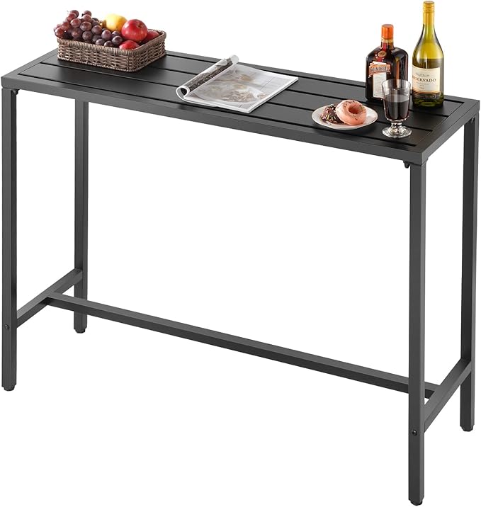 VEVOR Outdoor Bar Table, 47 x 15 in Patio Bar Table, Waterproof Top & Sturdy Metal Frame, Rectangle Counter Height Dining Tables, Outdoor Furniture for Balcony, Yard, Hot Tub, Poolside, Indoor
