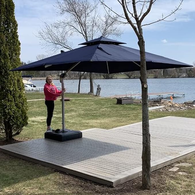 PURPLE LEAF 10' X 12' Patio Umbrella Outdoor Rectangle Umbrella Large Cantilever Umbrella Windproof Offset Heavy Duty Sun for Garden Deck Pool Patio, Navy Blue
