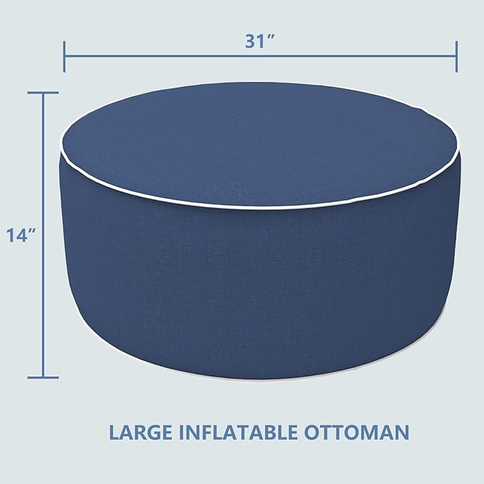 LVTXIII Inflatable Stool Ottoman Footrest with Handle, All Weather Footrest Seat, Indoor or Outdoor Pouf for Home Patio Garden and Camping Use, D31 xH14, Large Round, Navy Textured